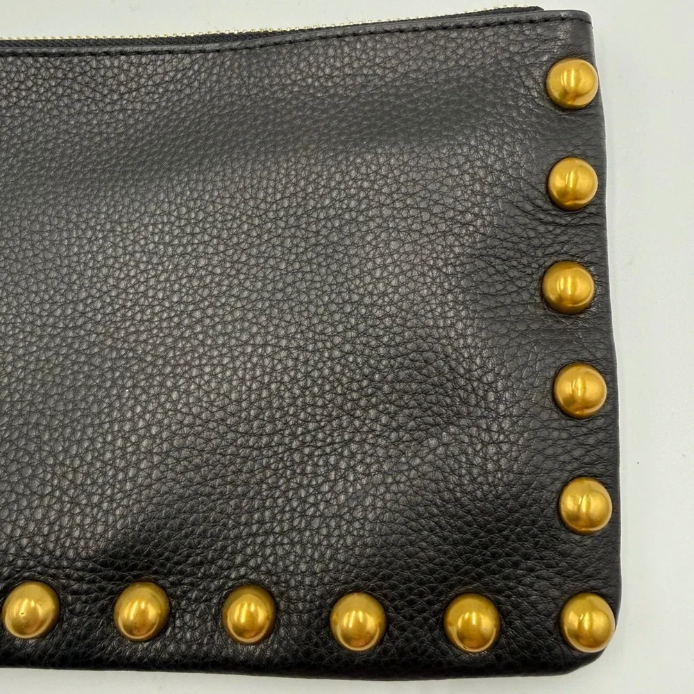 Rebecca‎ Minkoff Studded Wristlet OS Black Pebbled Leather Edgy Rockstar Clutch